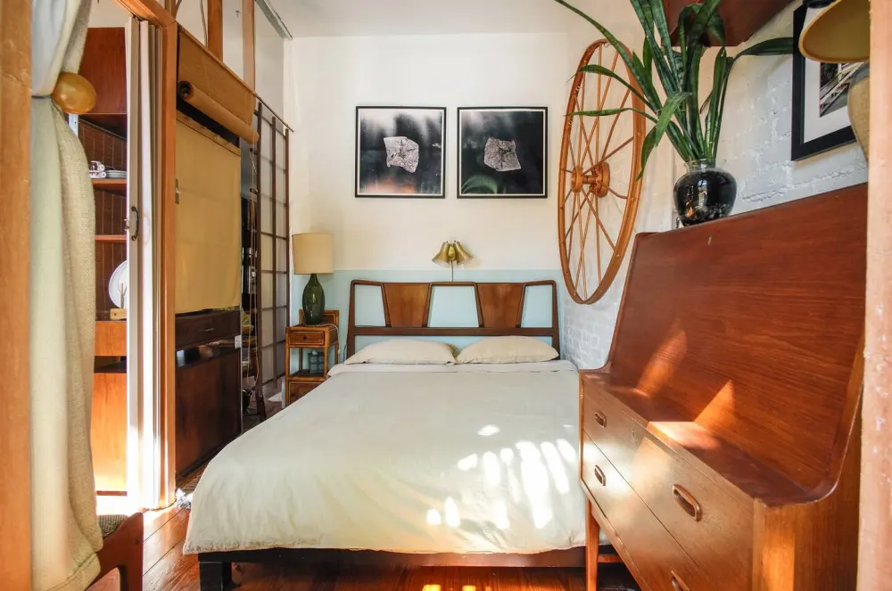 Cozy bedroom with vintage decor.