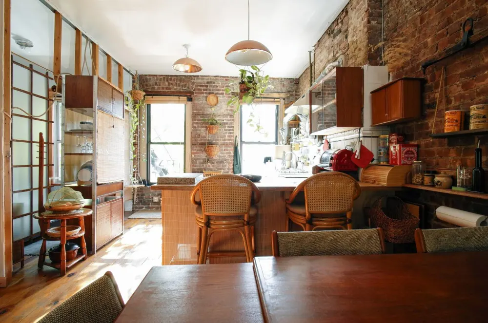 Cozy kitchen with rustic decor.