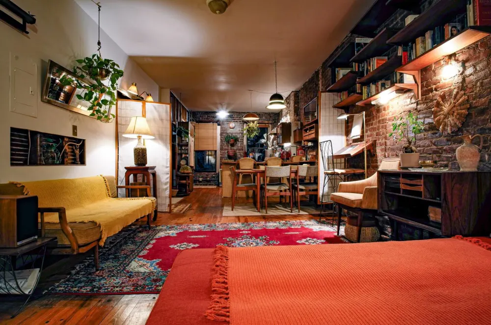 Cozy apartment with eclectic decor.