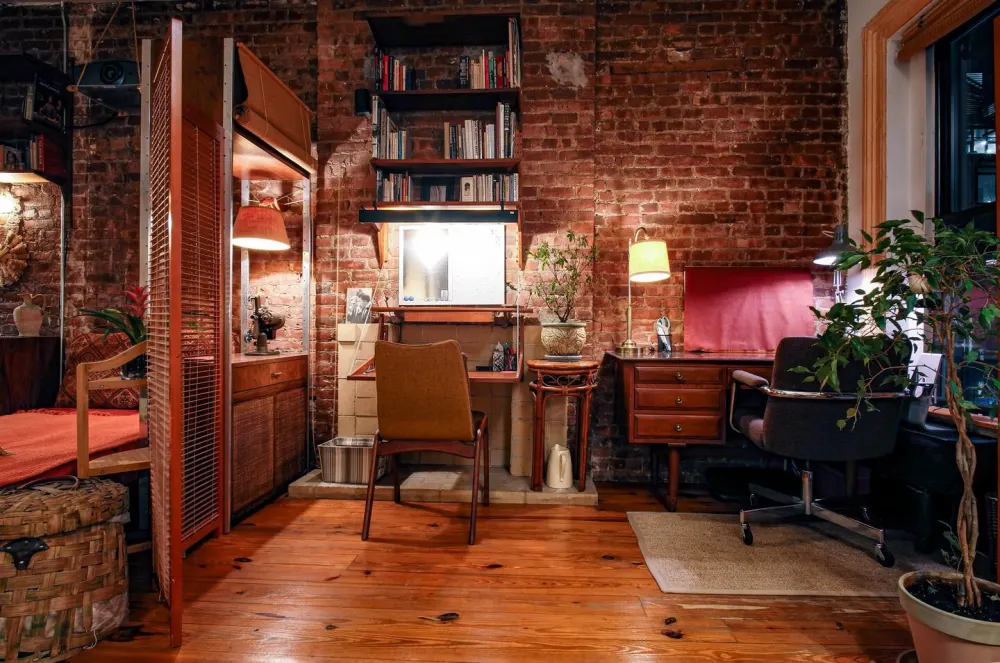 Cozy apartment with brick walls.