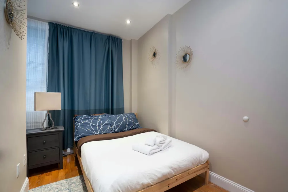 Cozy bedroom with modern decor.