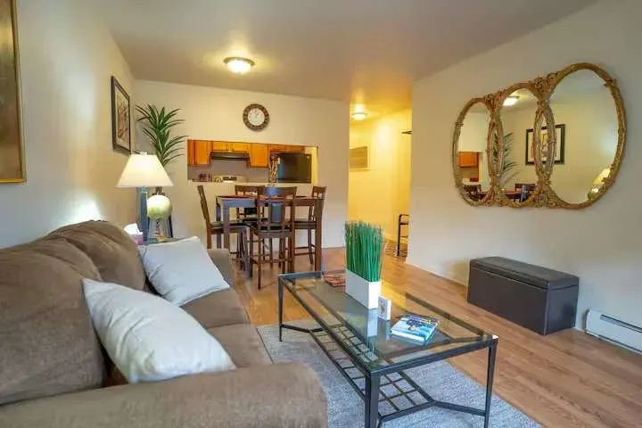 Cozy living room with dining