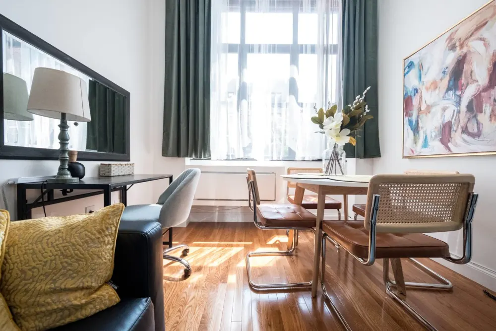 Bright, modern living and dining area.