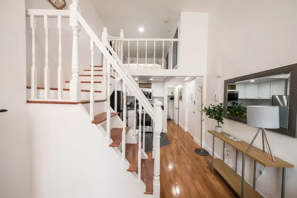 Modern loft apartment interior view.