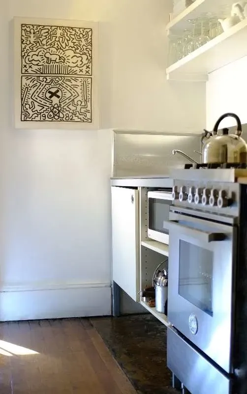 Compact kitchenette with stainless appliances