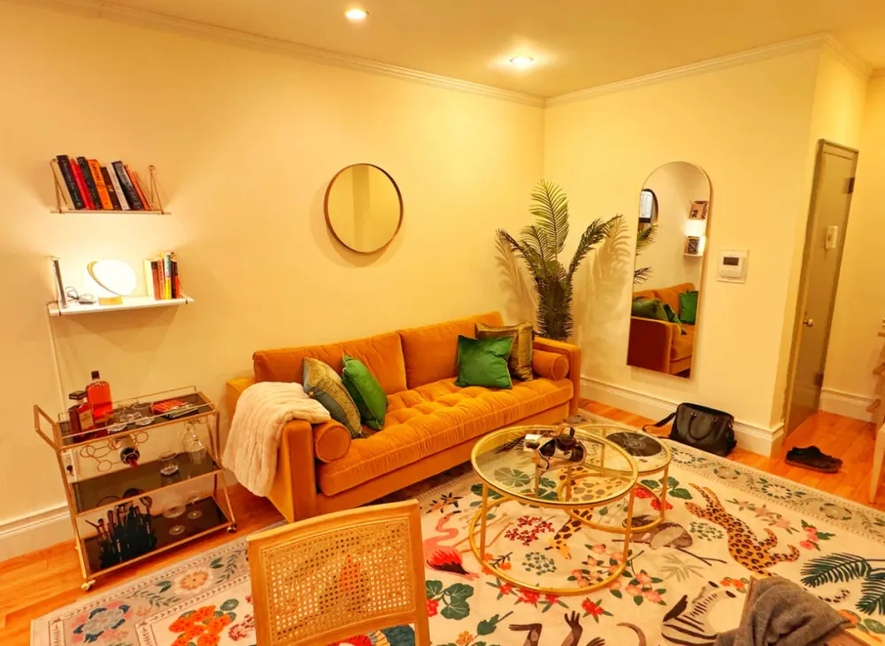 Cozy living room with vibrant decor.