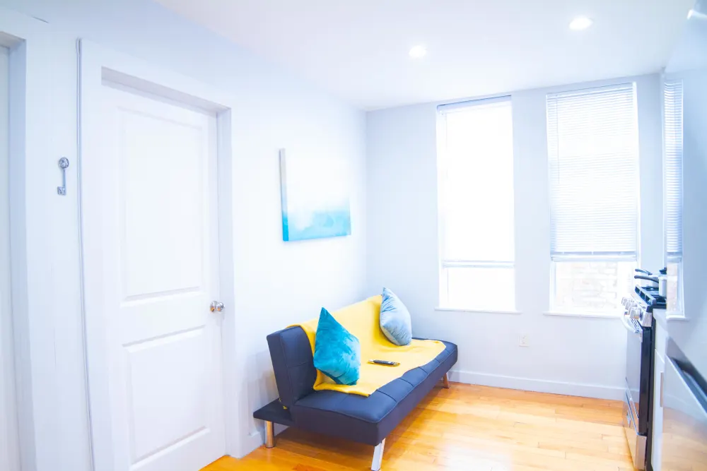 Bright living area with modern sofa.