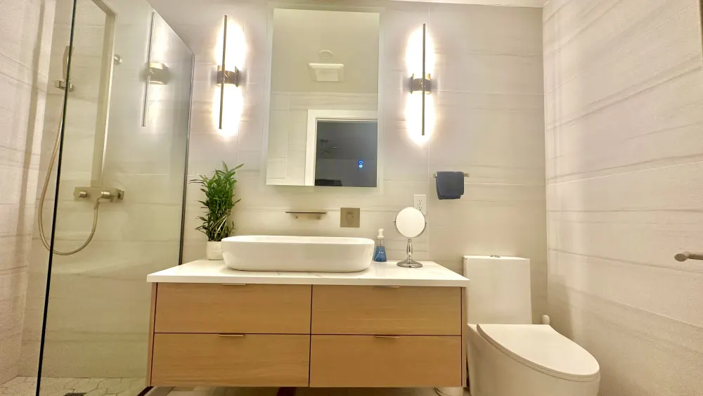 Modern bathroom with sleek design.