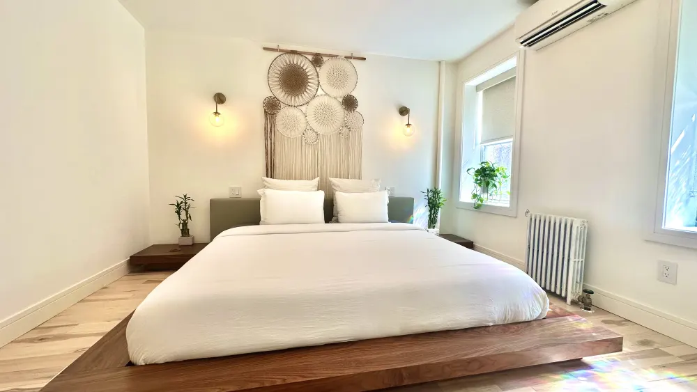 Cozy bedroom with minimalist decor.