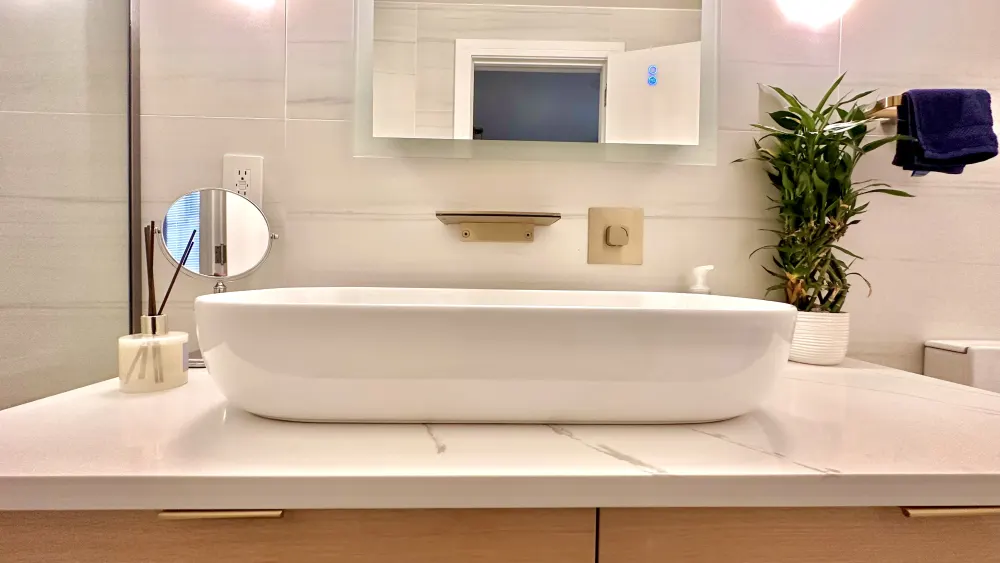 Modern bathroom with stylish sink.