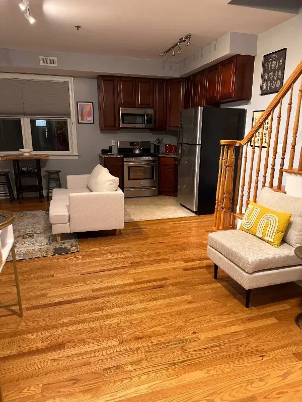 Cozy open-plan kitchen and living