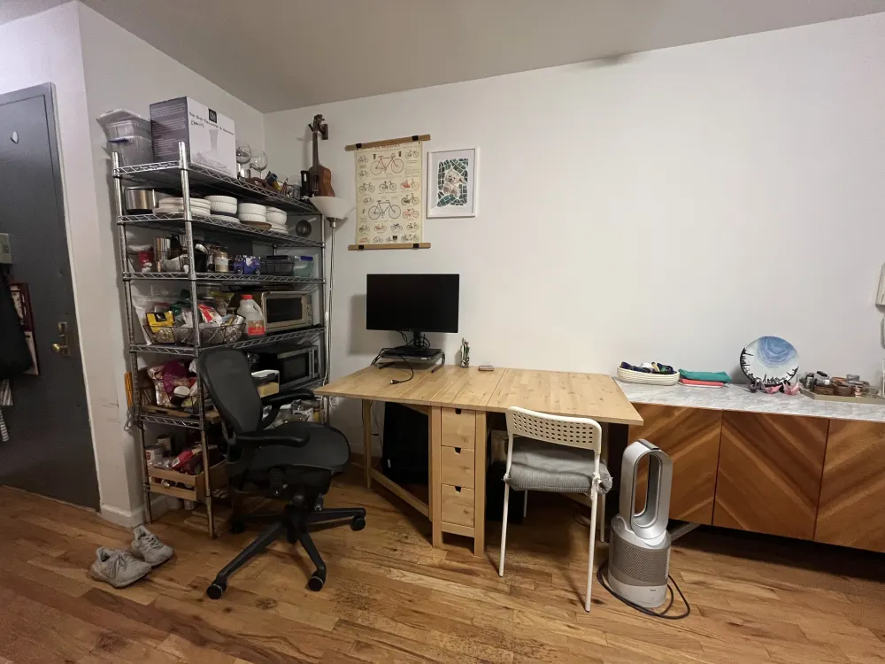 Modern small apartment with workspace.