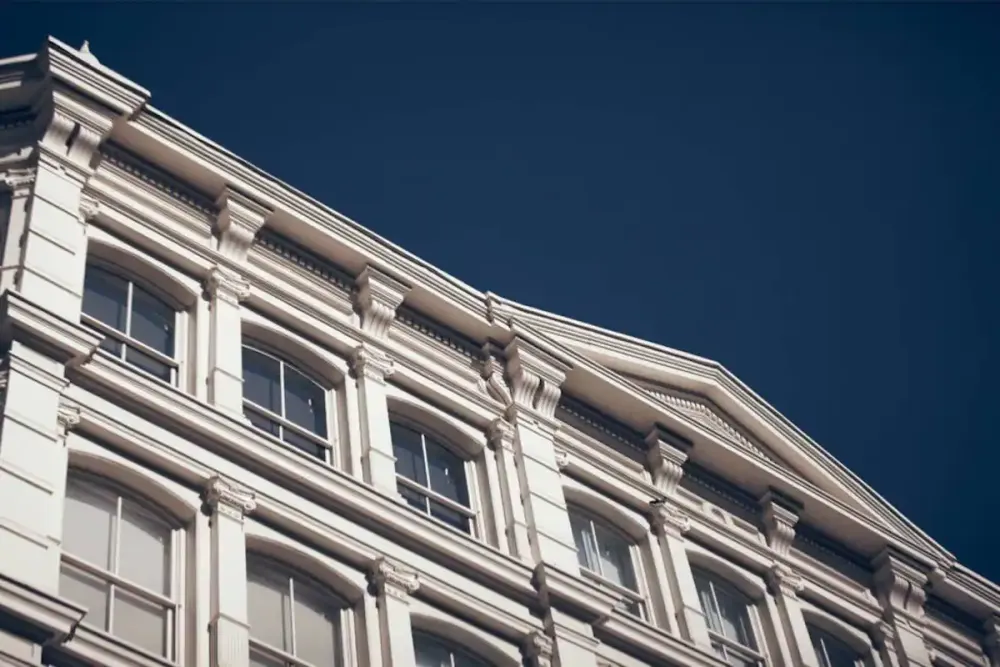 Classical building with large windows.