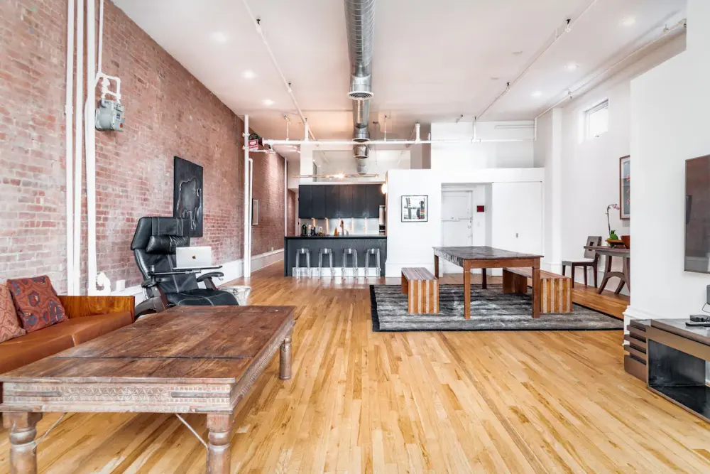 Spacious loft with modern furnishings.