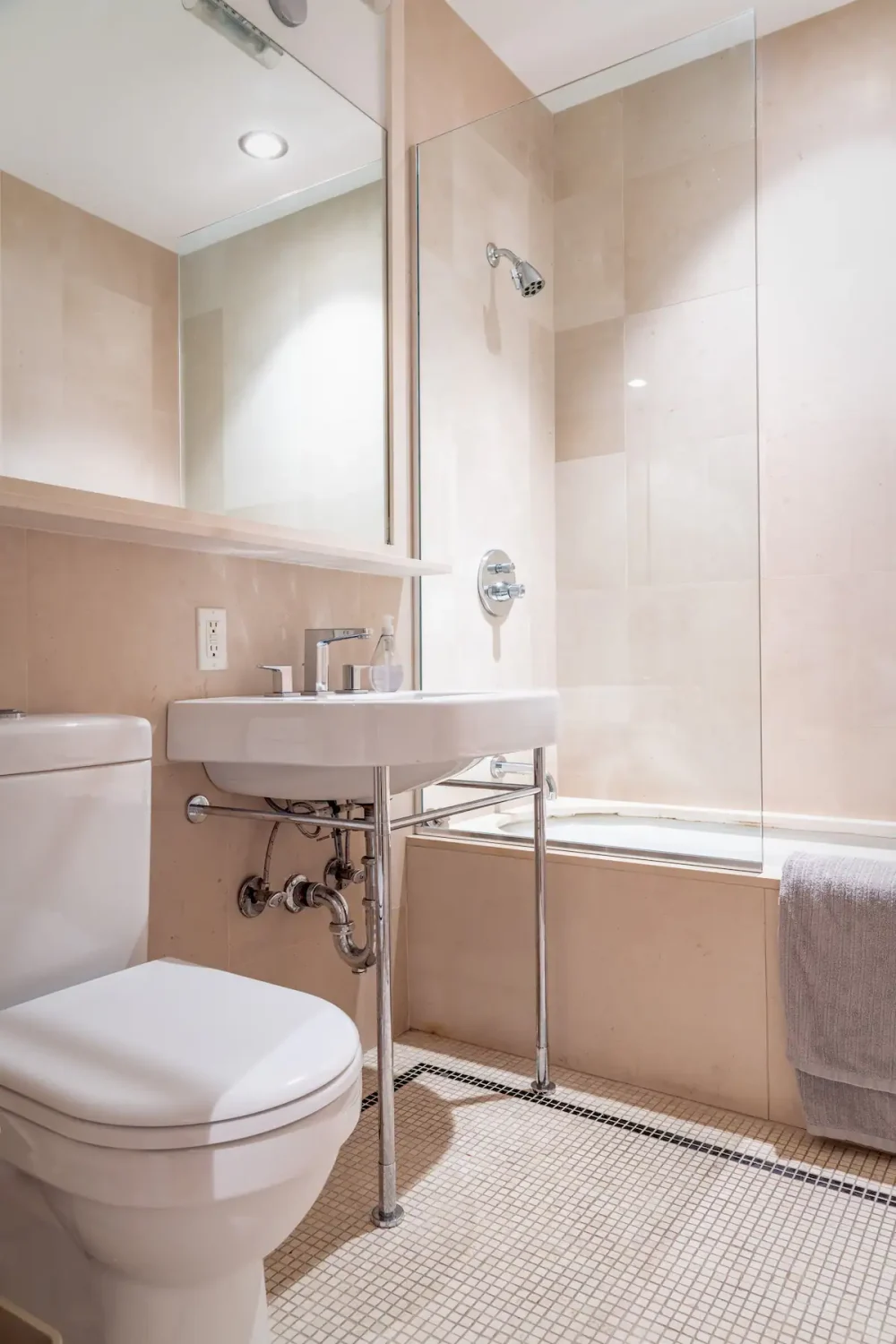 Modern bathroom with sleek fixtures.