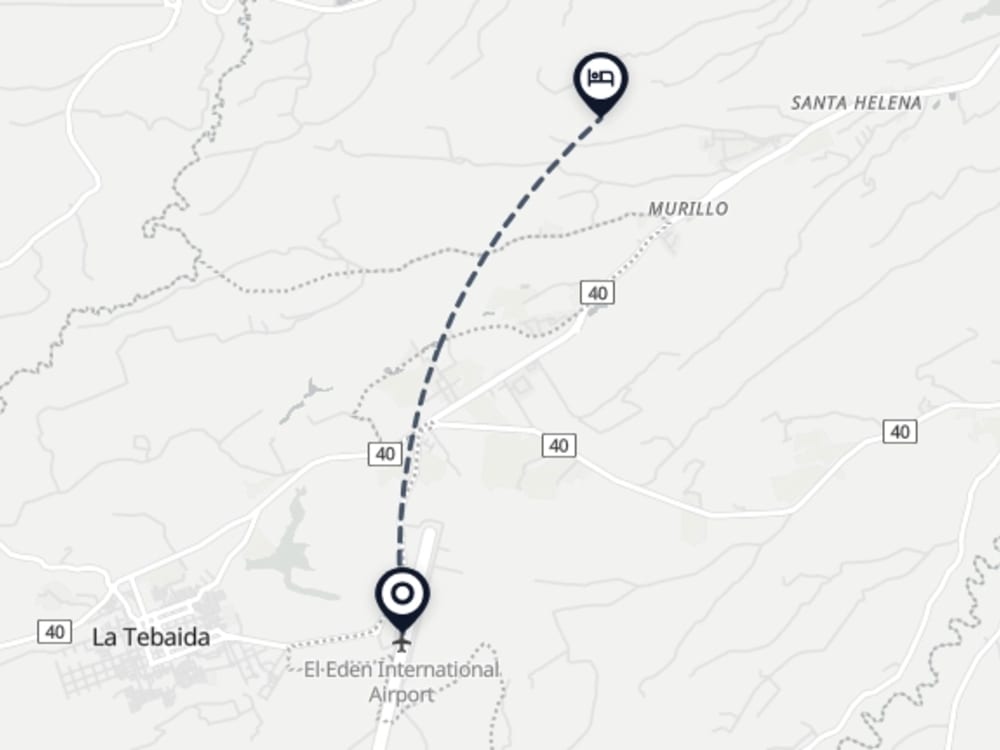 Map showing route from Armenia Airport to Casa de Campo el Edén