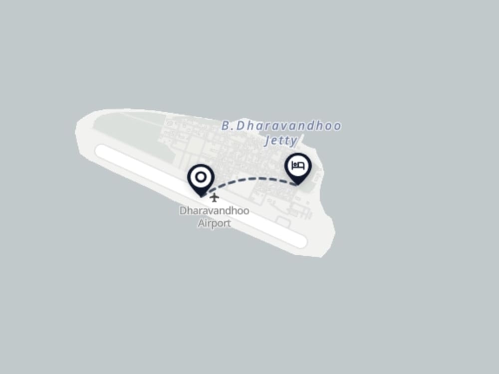 Map showing route from Baa Atoll Airport to Blue World Dharavandhoo