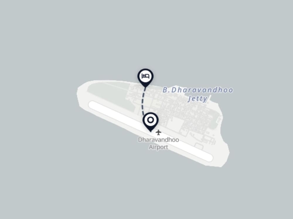 Map showing route from Baa Atoll Airport to Chak'z 1964 Beach