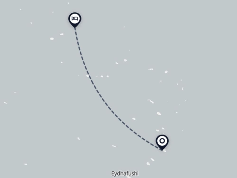 Map showing route from Baa Atoll Airport to Dhigufaru Island Resort