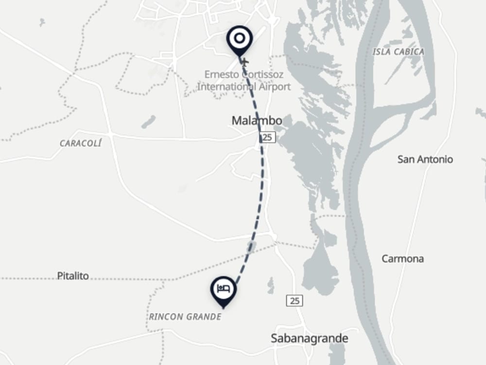 Map showing route from Barranquilla Airport to Casa Campestre Villa Souls