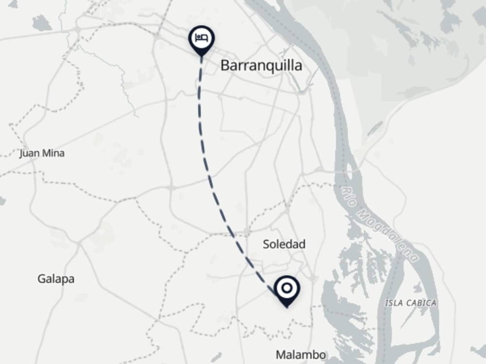 Map showing route from Barranquilla Airport to Hotel Stanford Plaza