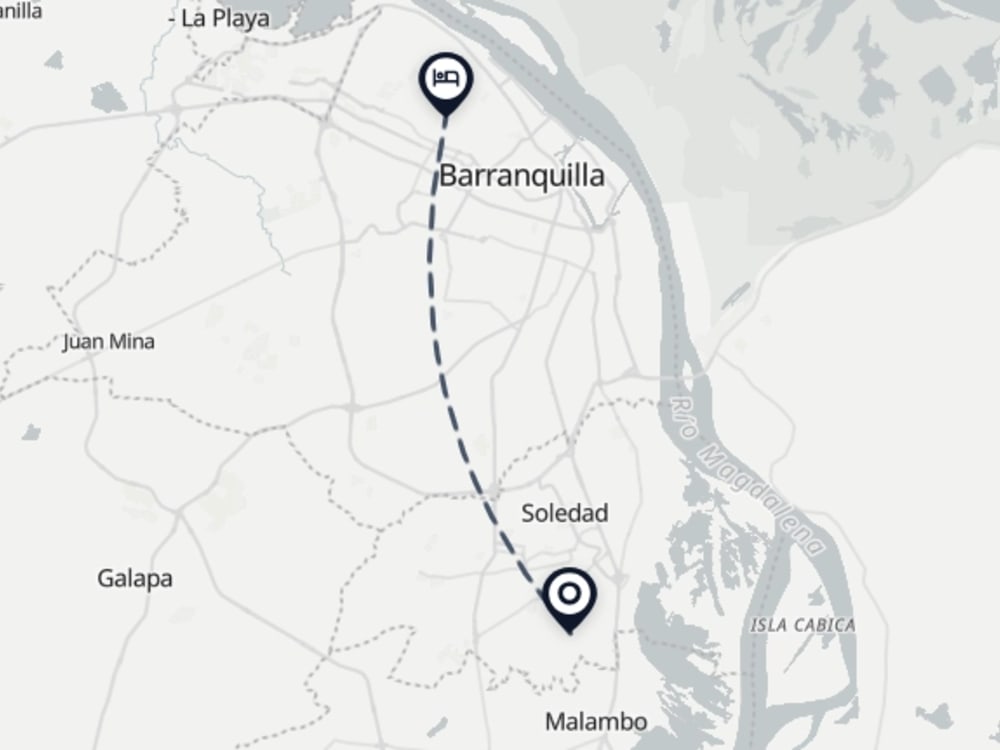 Map showing route from Barranquilla Airport to Italia Boutique