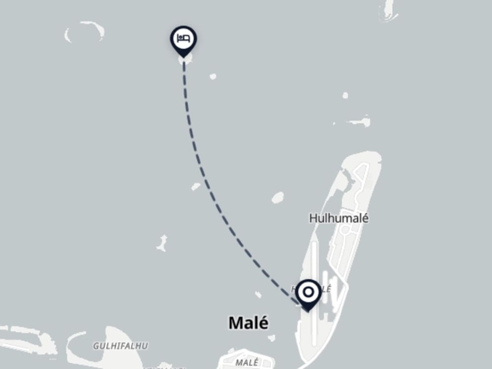 Map showing route from Malé Airport to Bandos Maldives