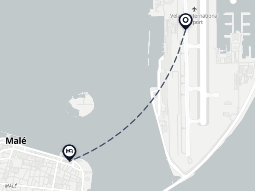 Map showing route from Malé Airport to Barcelo Nasandhura Male
