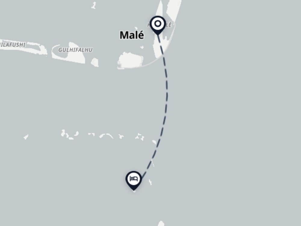 Map showing route from Malé Airport to Embudu Village