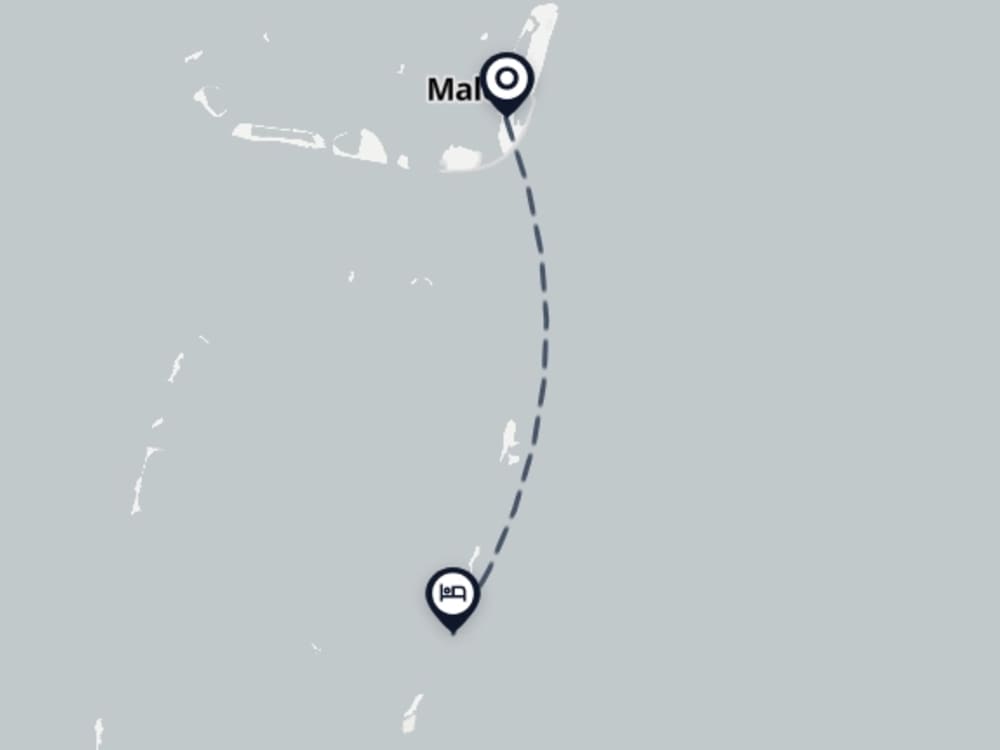 Map showing route from Malé Airport to Naladhu Private Island Maldives