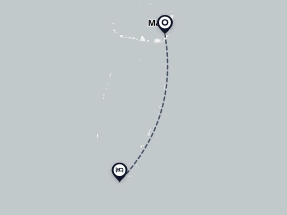 Map showing route from Malé Airport to Rah Gili Maldives