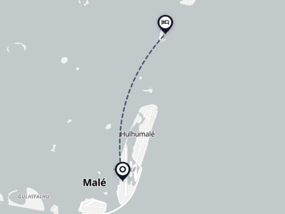 Map showing route from Malé Airport to The Haven at Paradise Island
