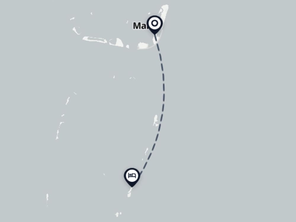 Map showing route from Malé Airport to Triton Beach Hotel & Spa