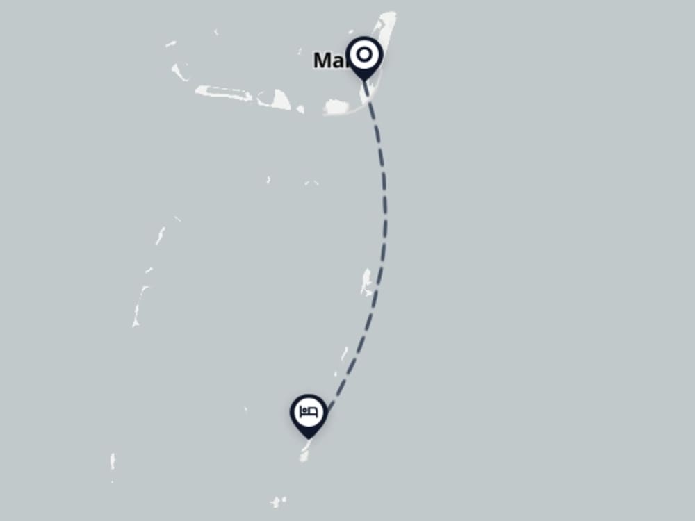Map showing route from Malé Airport to Triton Prestige Seaview and Spa