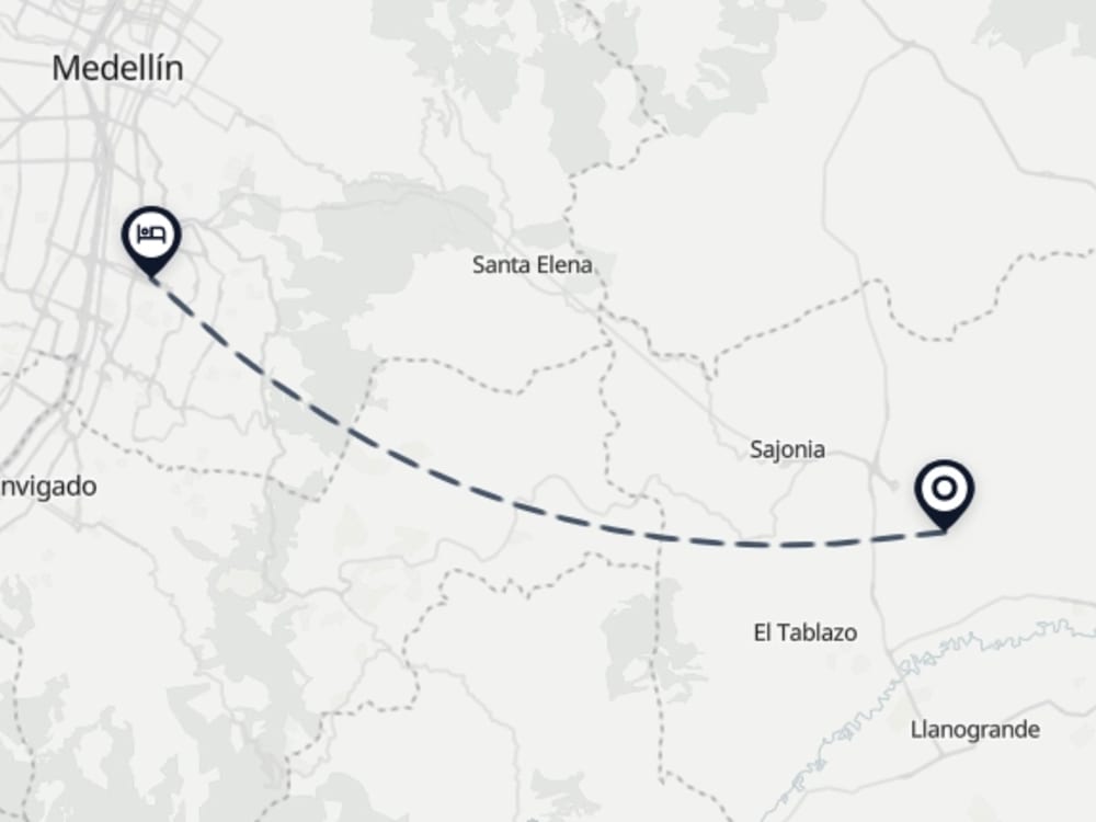 Map showing route from Medellín Airport to LIN Hotel Suite Deluxe
