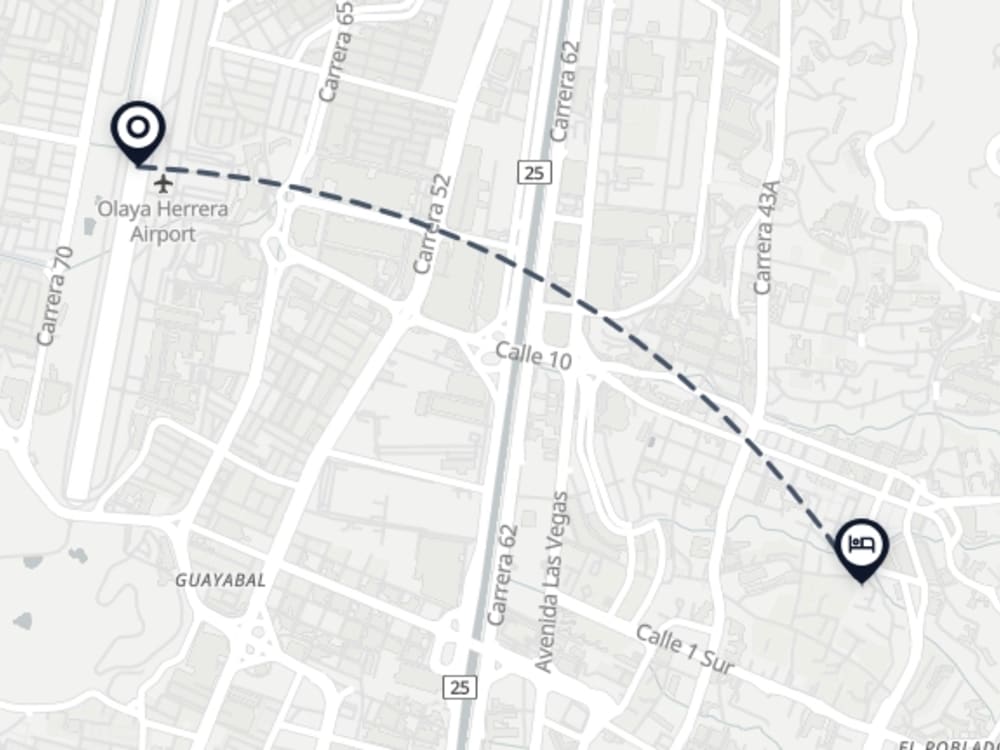 Map showing route from Medellín Airport to Morph 1002
