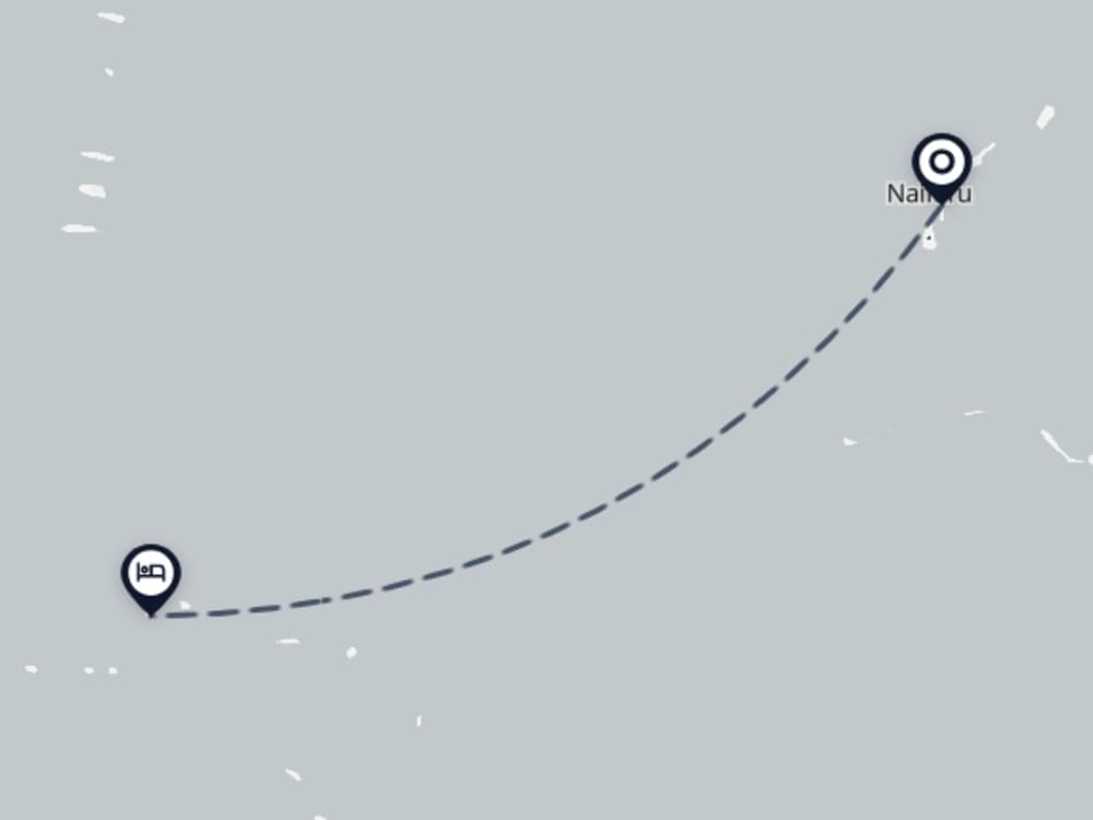 Map showing route from Naifaru Airport to Anantara Kihavah Maldives Villas