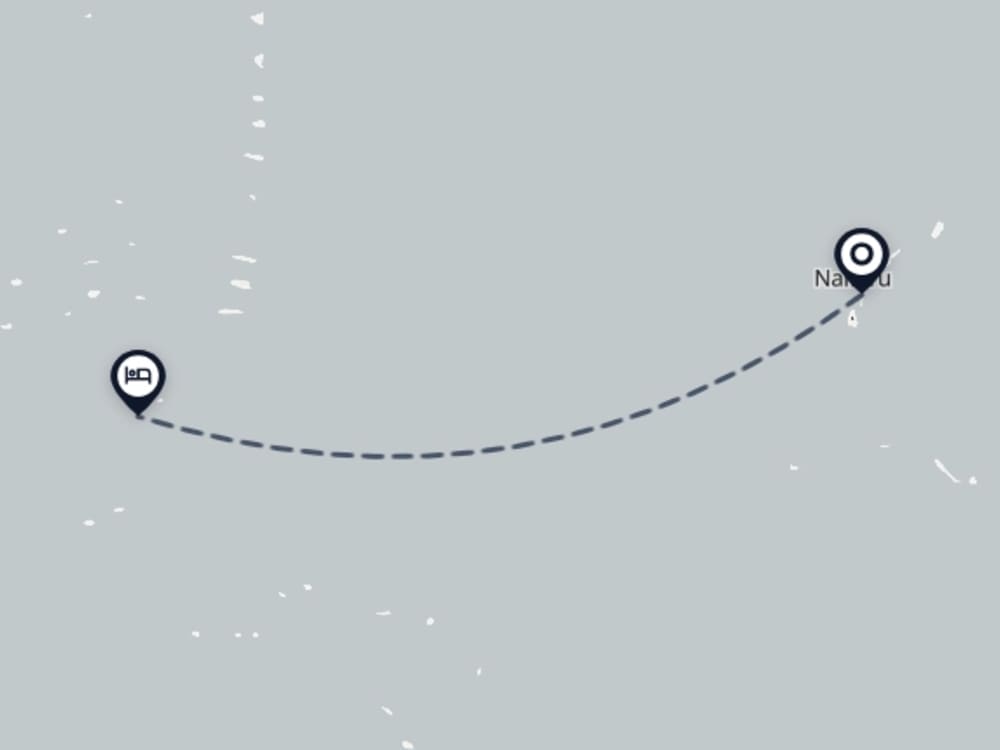Map showing route from Naifaru Airport to The Standard, Huruvalhi Maldives