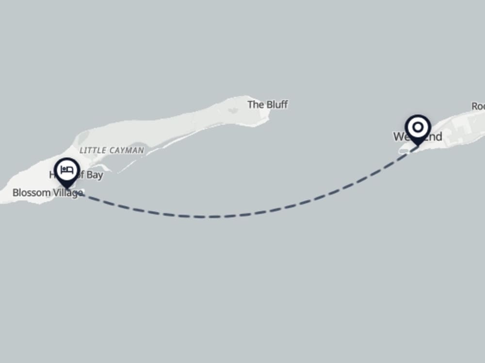 Map showing route from West End Airport to Conch Club Cottage