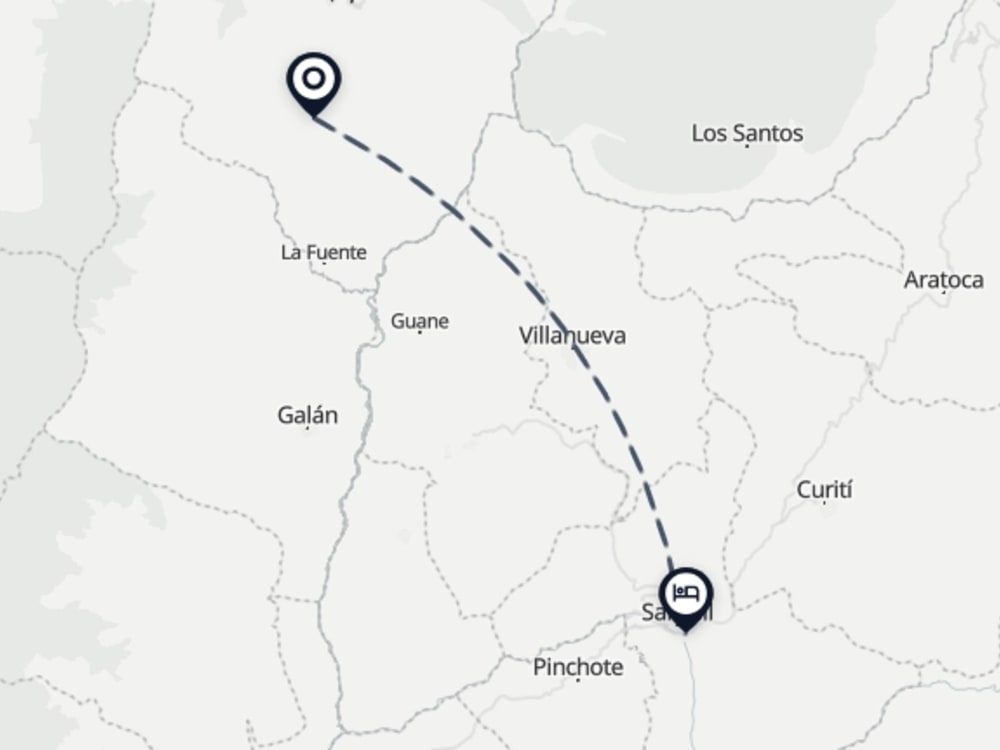 Map showing route from Zapatoca Airport to Apartahotel San Miguel