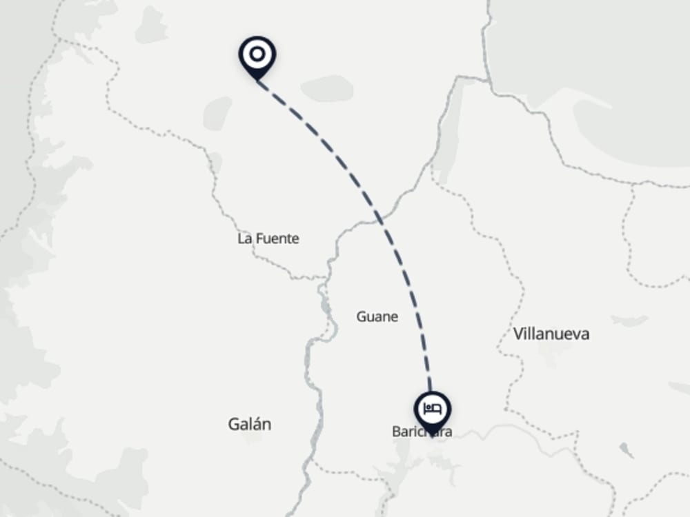 Map showing route from Zapatoca Airport to Casa Yahri