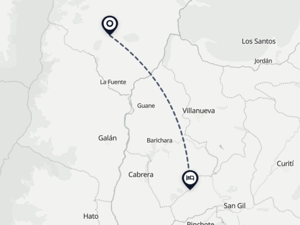 Map showing route from Zapatoca Airport to Hospedaje Villa Flor