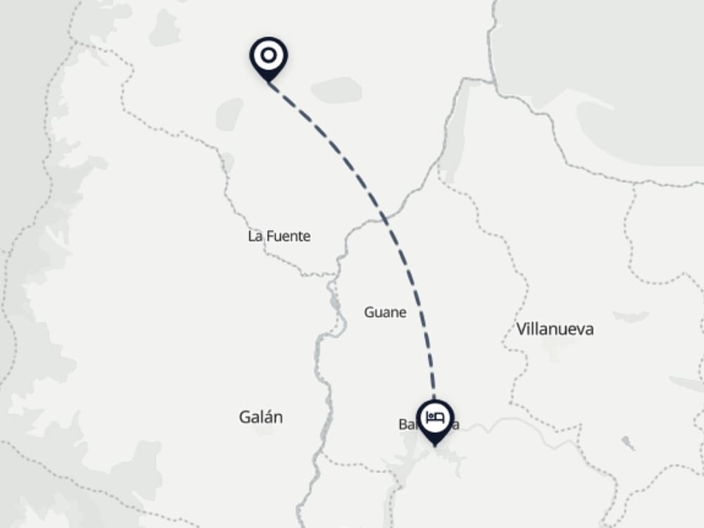 Map showing route from Zapatoca Airport to Tamarindo Barichara