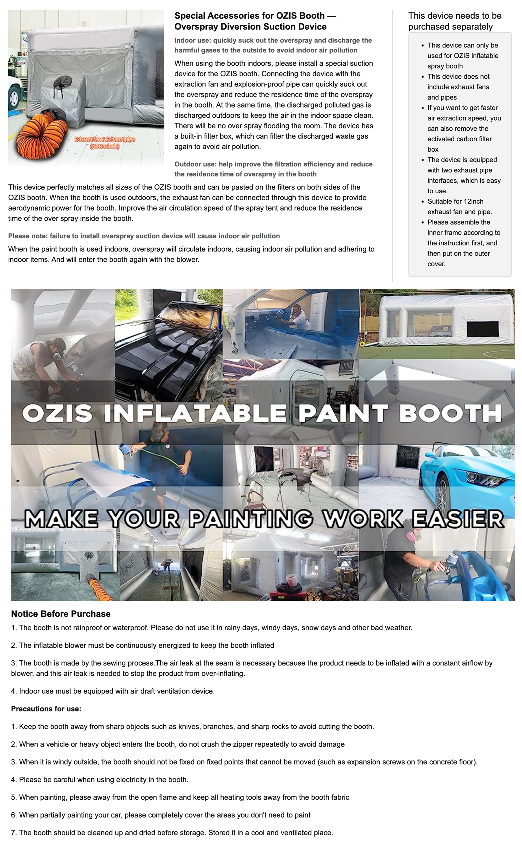 OZIS Inflatable Paint Booth 13X10X8Ft Upgrade Larger Filter System with  950W Blower, Inflatable Paint Spray Booth Larger Space No Tool Room,  Portable