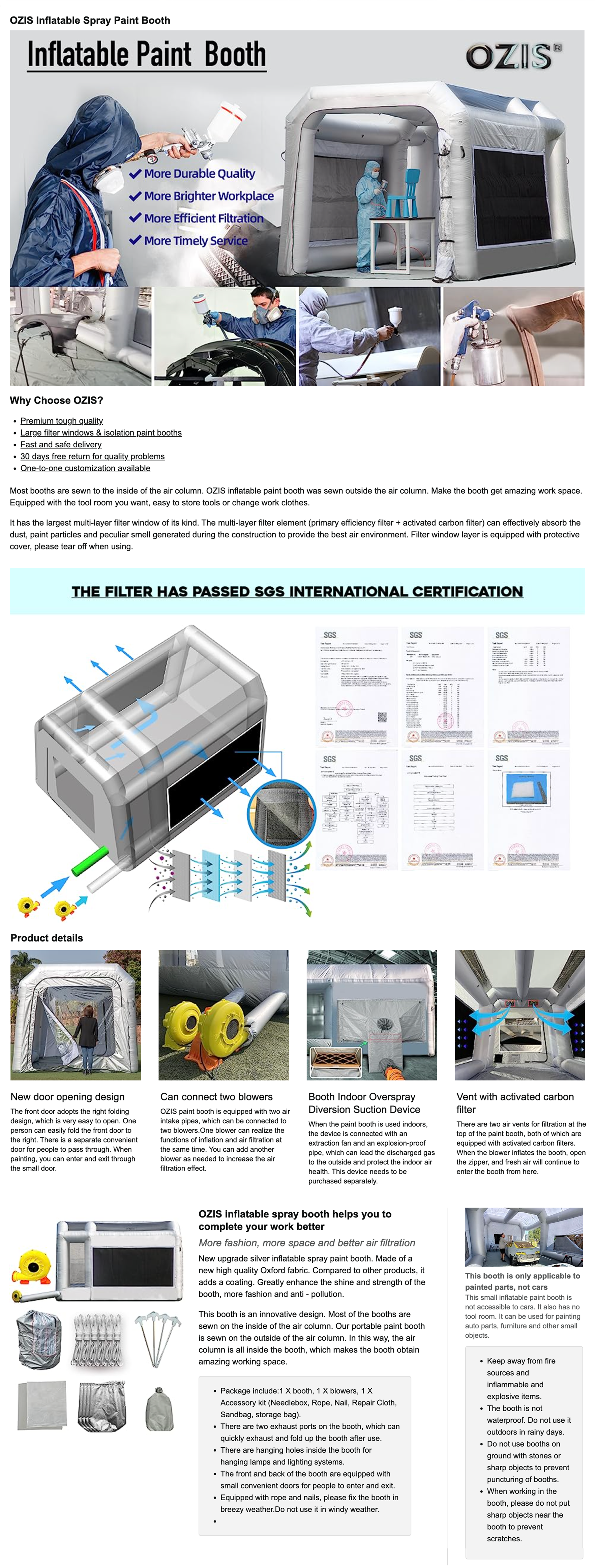 OZIS Inflatable Paint Booth 13X10X8Ft Upgrade Larger Filter System with  950W Blower, Inflatable Paint Spray Booth 