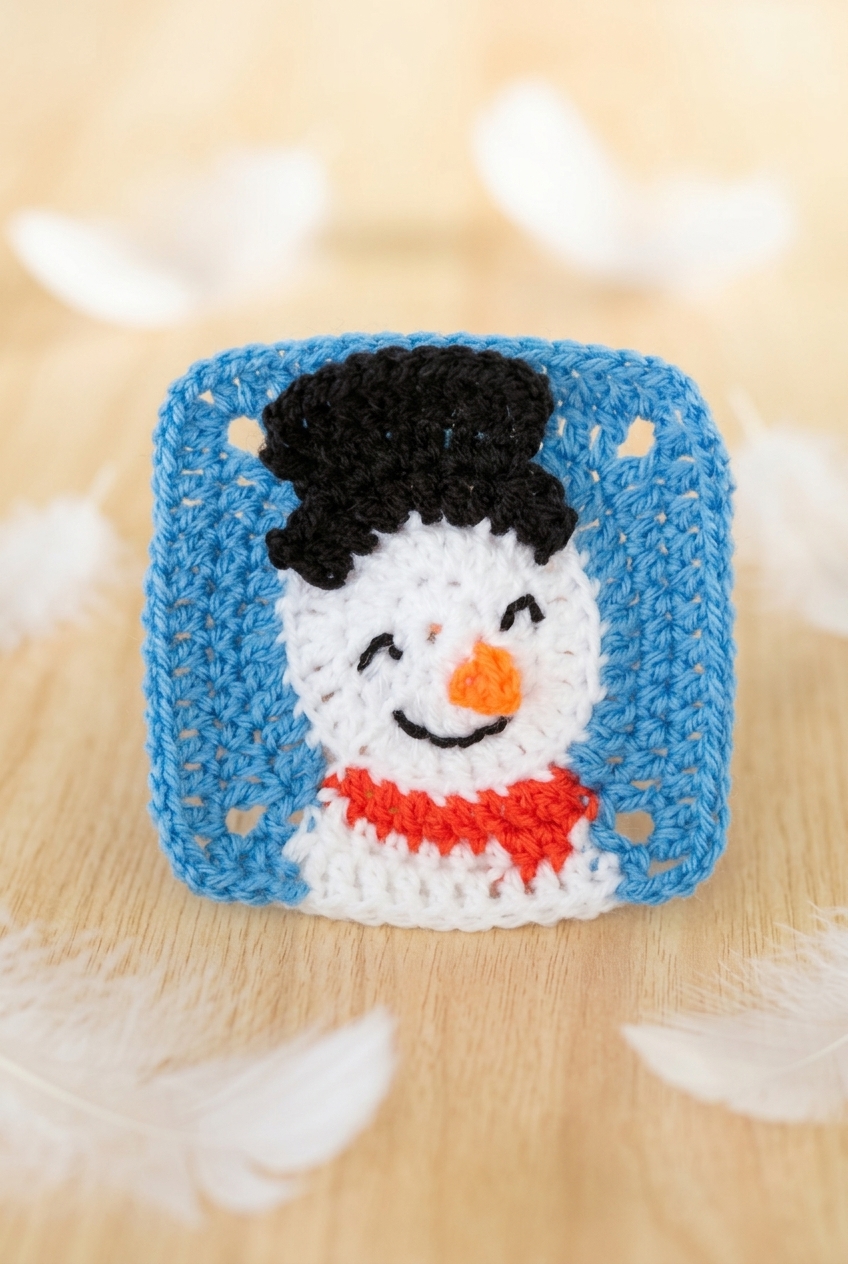 Snowman Granny Square Crochet Pattern