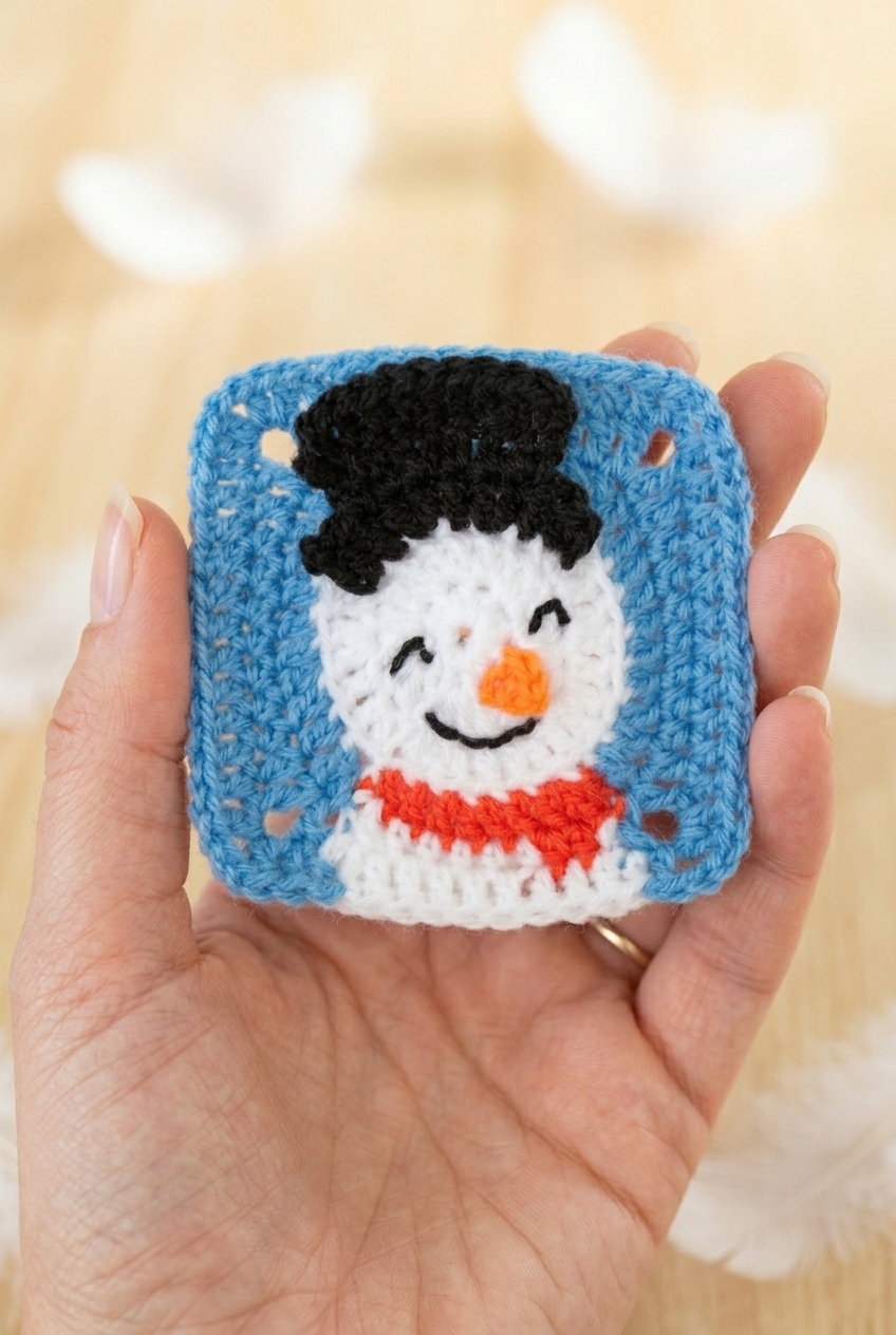 Snowman Granny Square Crochet Pattern