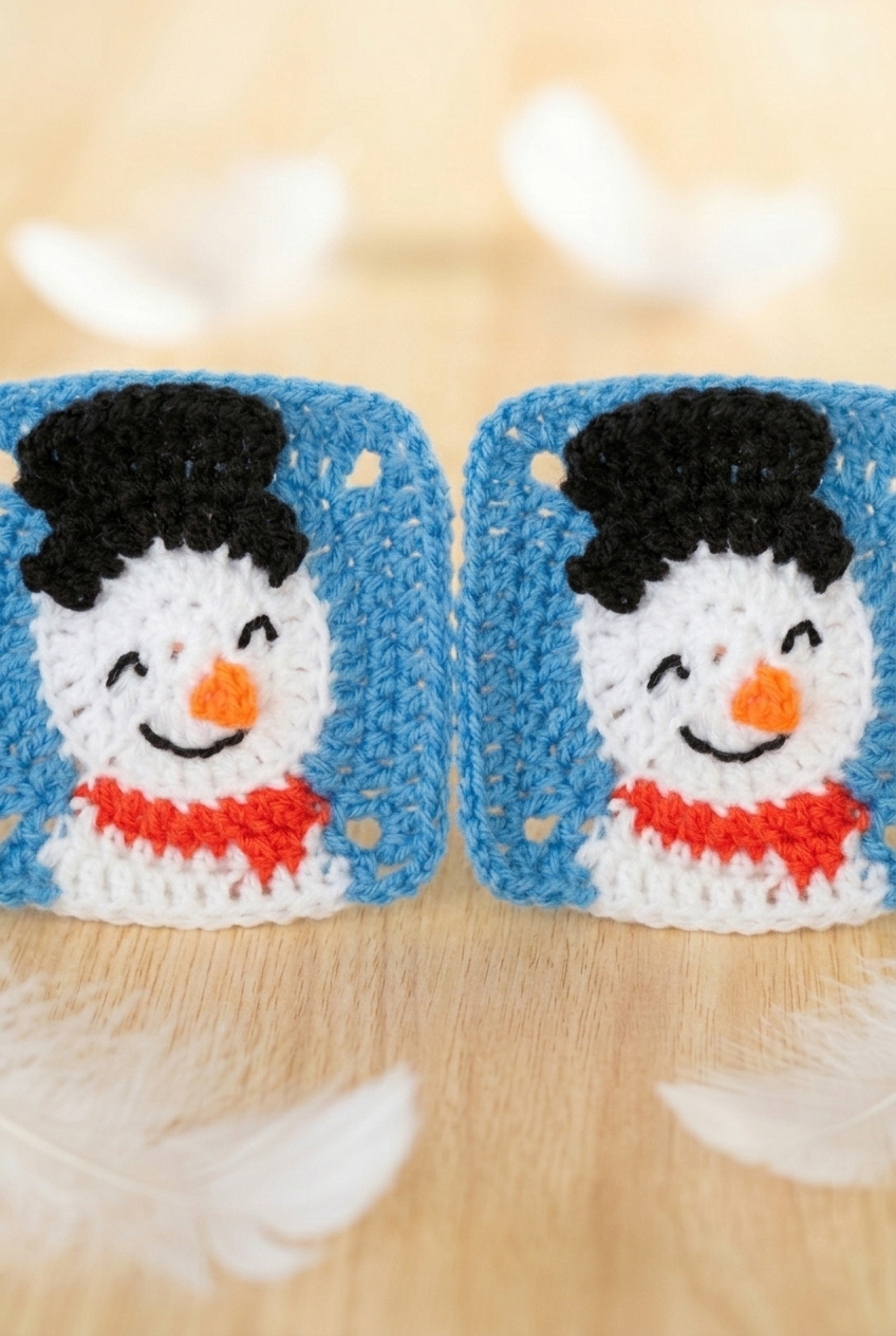 Snowman Granny Square Crochet Pattern