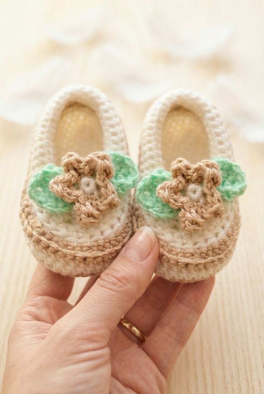 Leafy Steps Baby Shoes Crochet Pattern