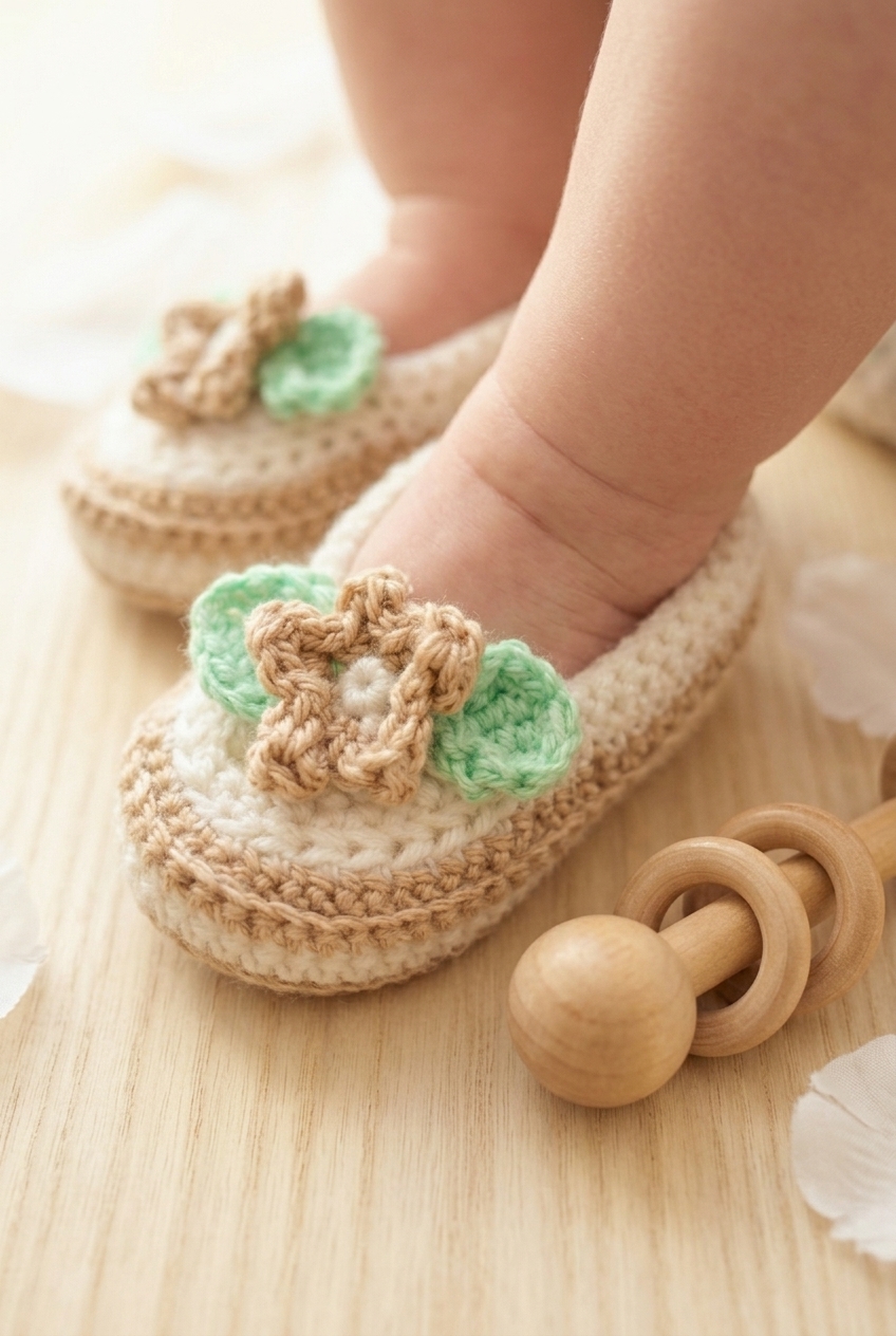 Leafy Steps Baby Shoes Crochet Pattern